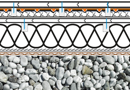 Formsteinplatten Heizung mit starrer Scheibe aus Rauspund