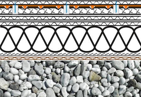 Formsteinplatten Heizung mit starrer Scheibe aus Spanplatten